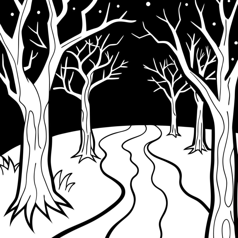 Winter forest coloring pages vector