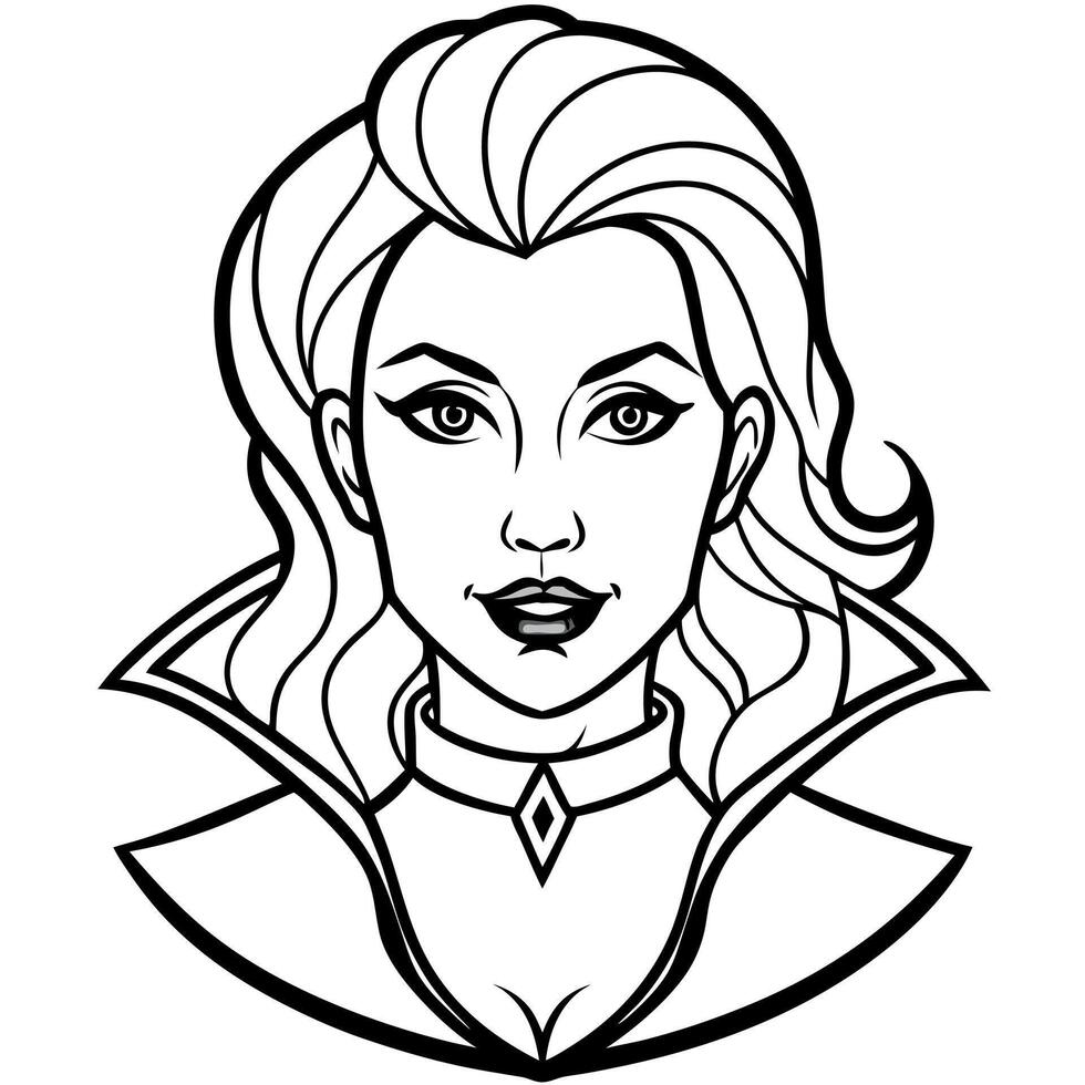 A woman with long hair and a black and white outline vector