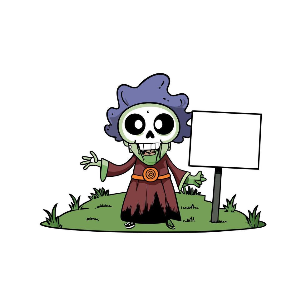 Cartoon zombie holding a sign vector