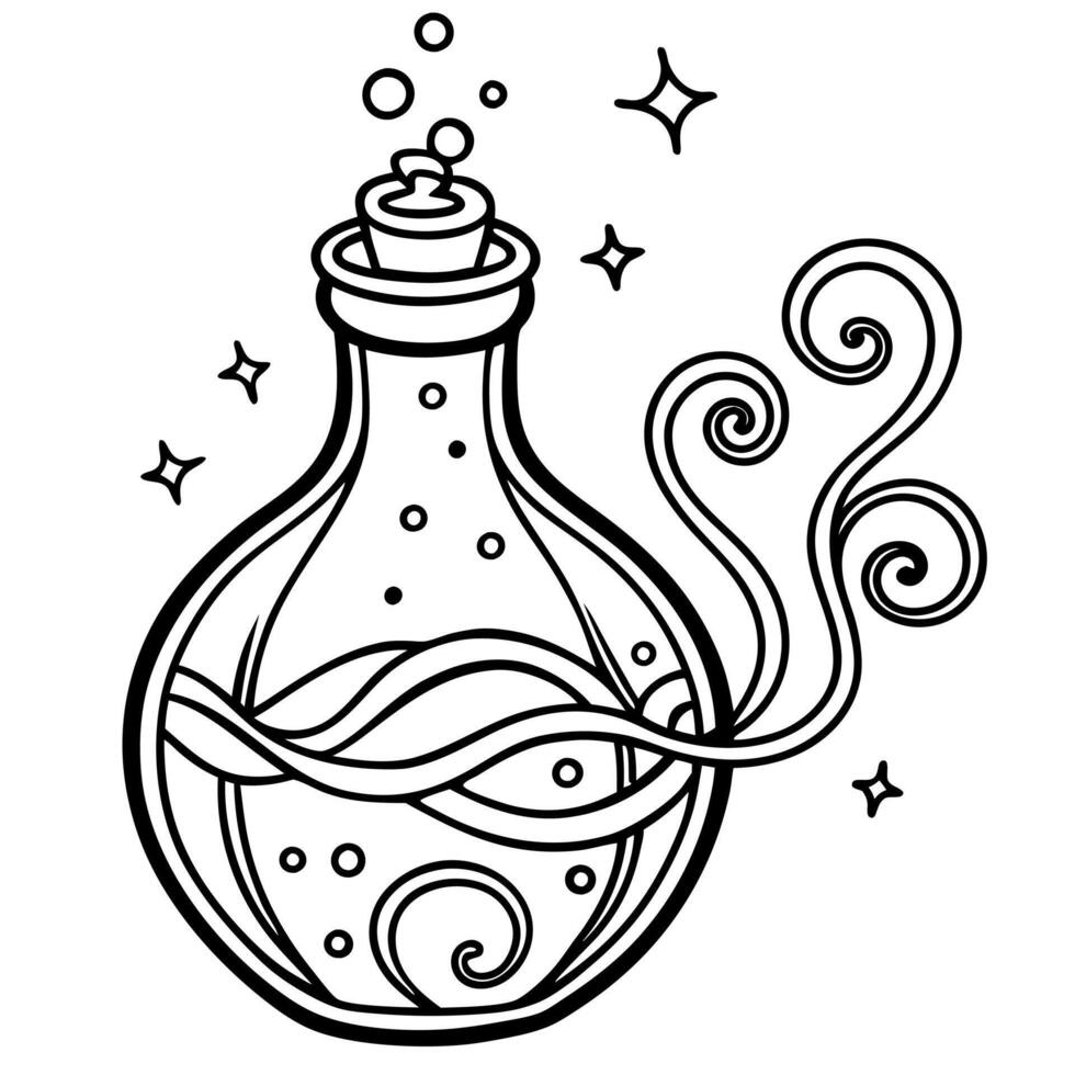 A magic potion bottle with a magic wand and stars vector