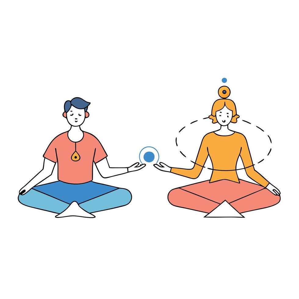Two people sitting in lotus position with a blue orb in the middle vector
