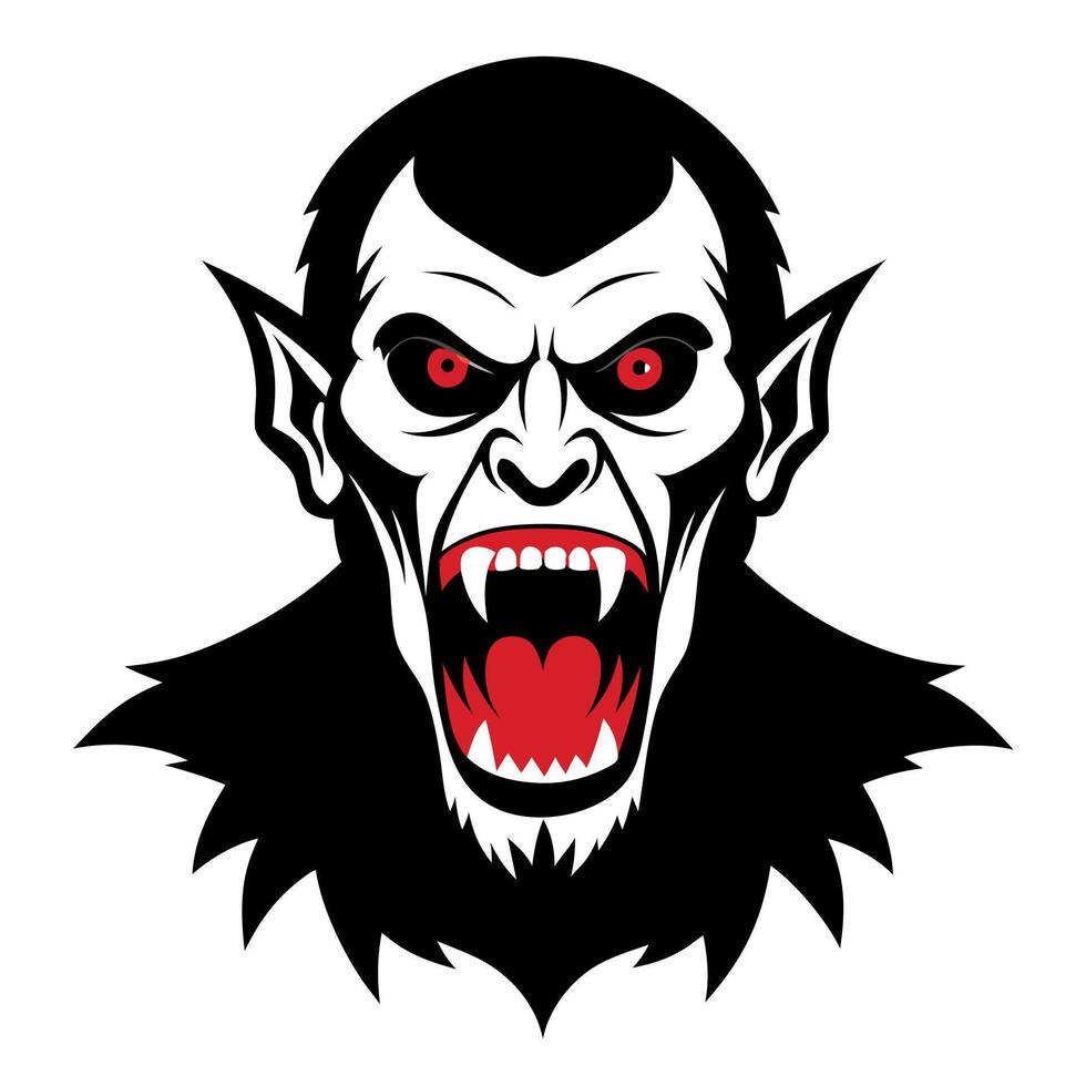 Vampire head with red eyes and fangs vector