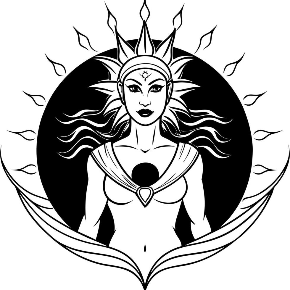 The sun goddess with a sun in her hand vector