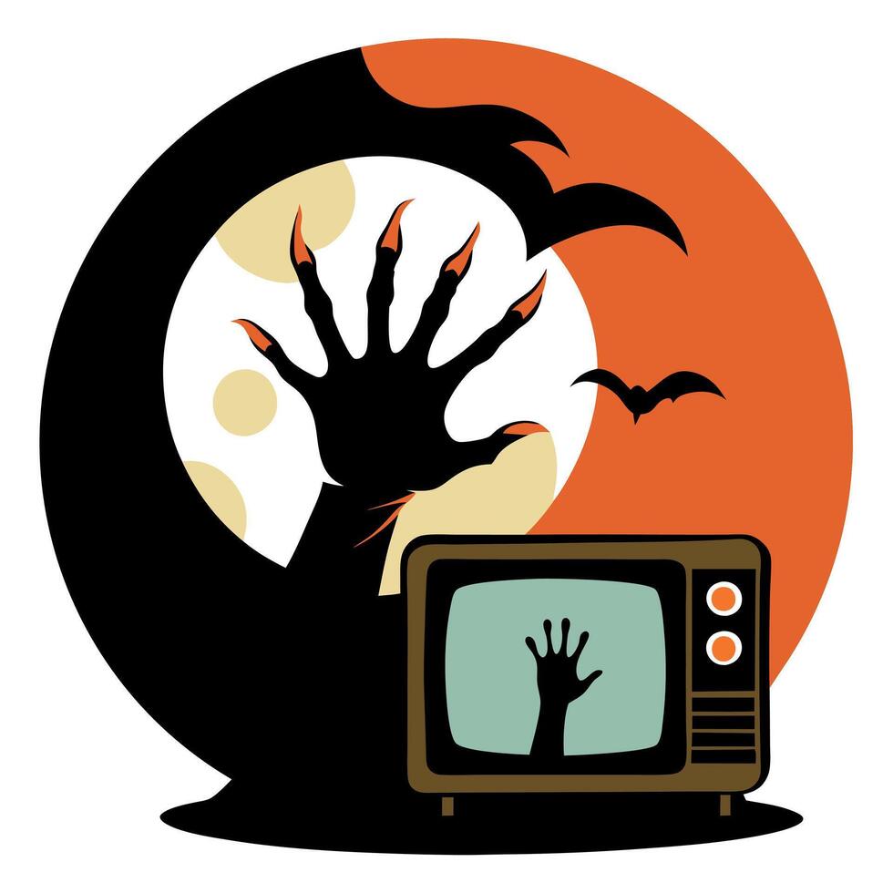 Halloween tv with hand and bat vector