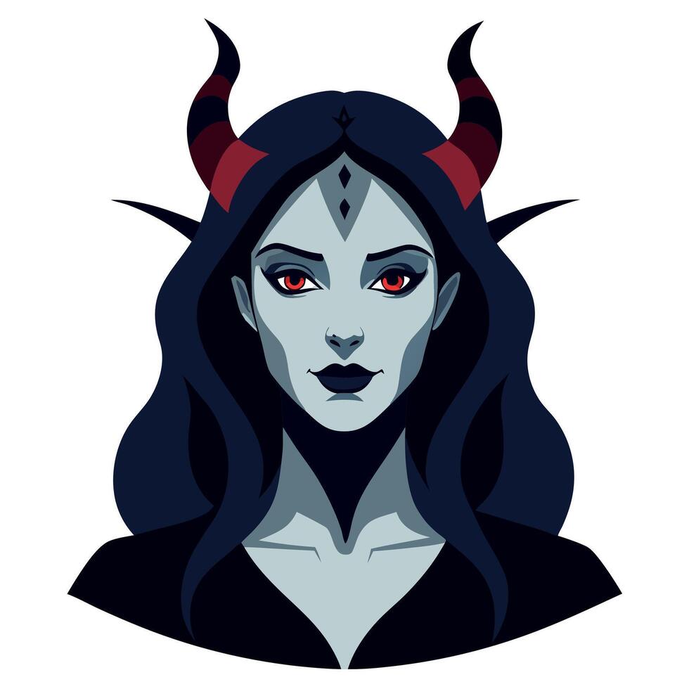 A woman with horns and horns on her face vector