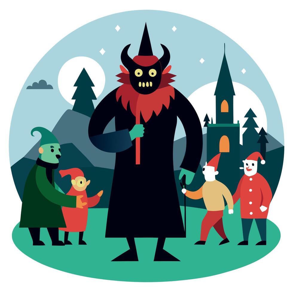 A cartoon illustration of a witch and her family vector