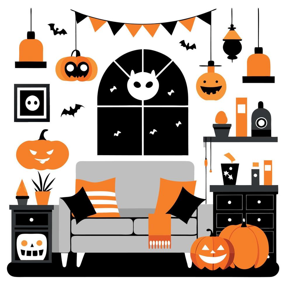 Halloween decoration in the living room vector