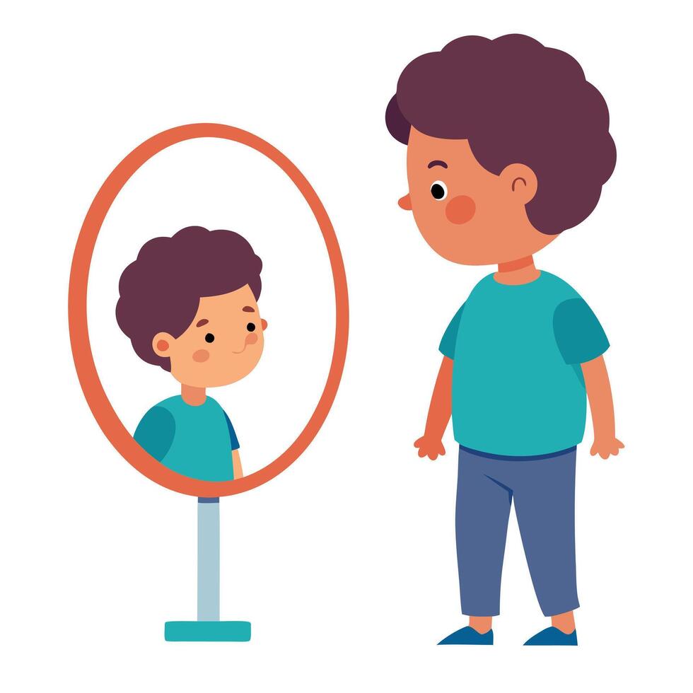 A boy looking in a mirror vector