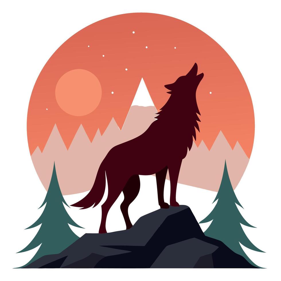 A wolf howling at the top of a mountain vector