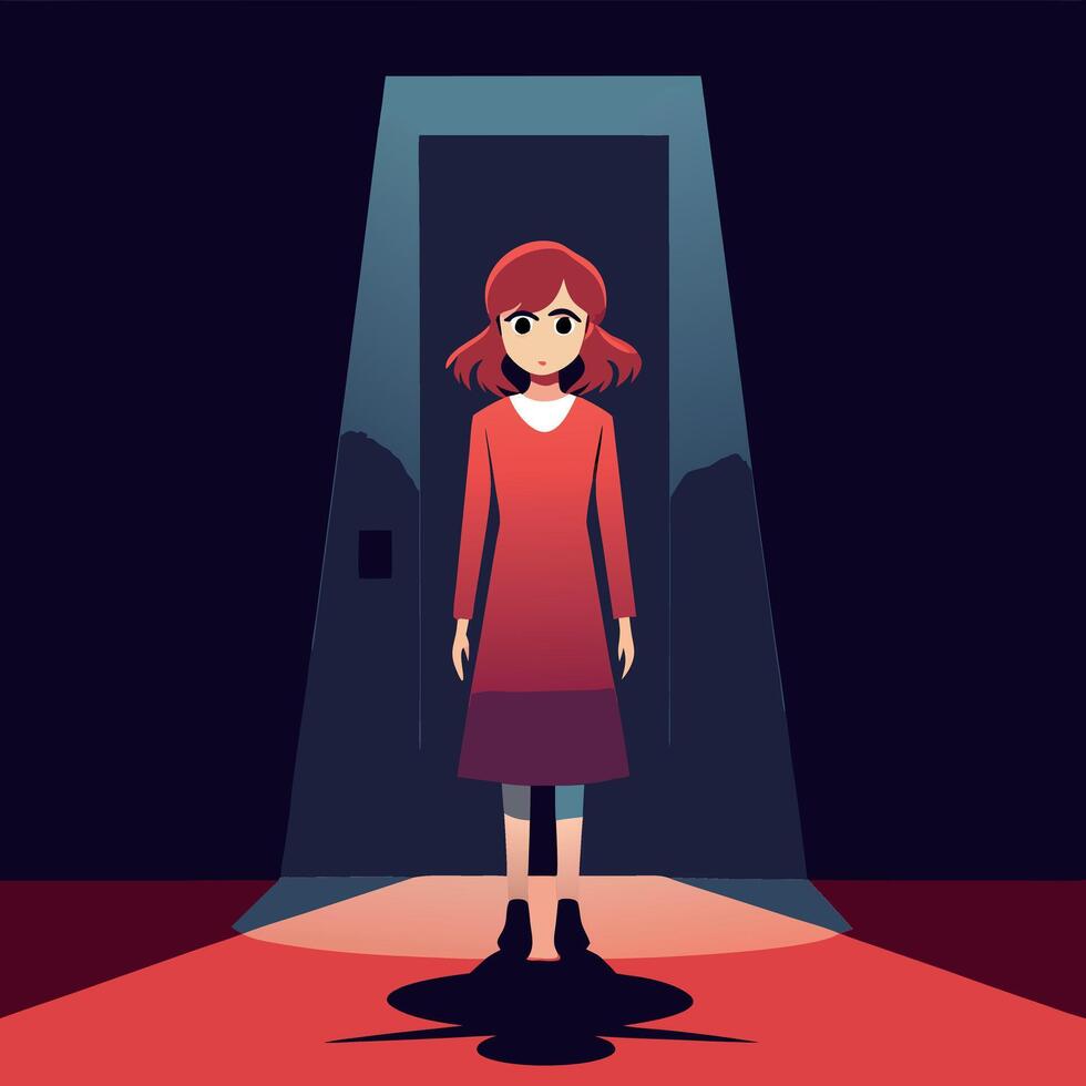 A girl standing in front of a door with a shadow vector