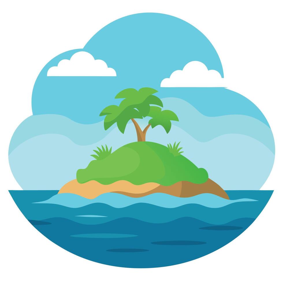 Tropical island with palm tree and clouds illustration vector