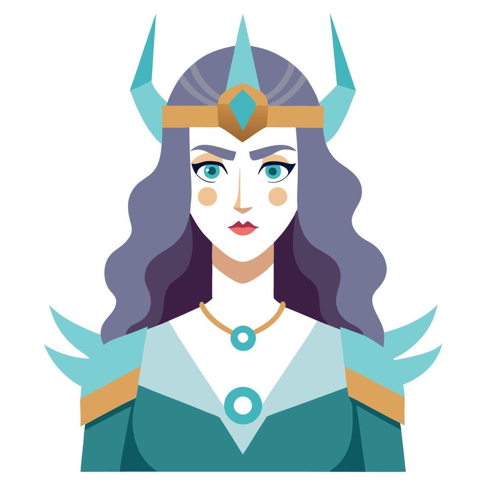 A cartoon woman with long hair and horns vector