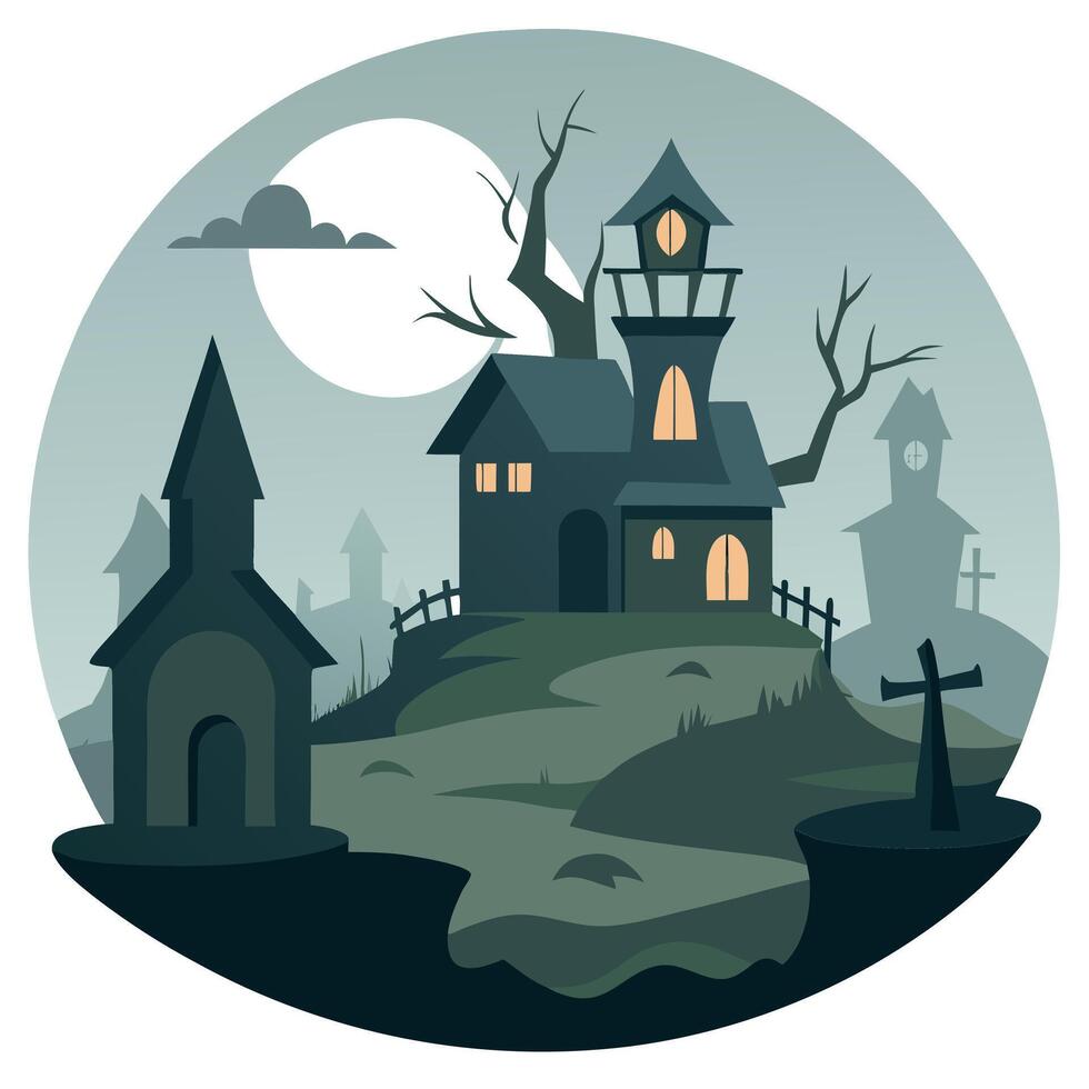 Halloween house with graveyard and graveyard illustration vector