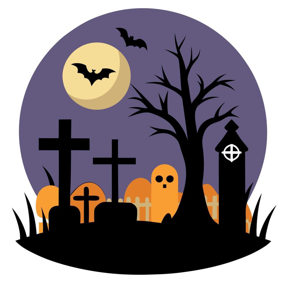 Halloween background with graveyard, tombstones and bats vector
