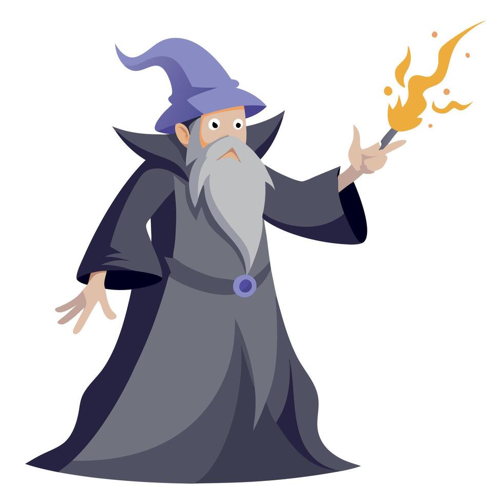 A wizard with a wand and a fire vector