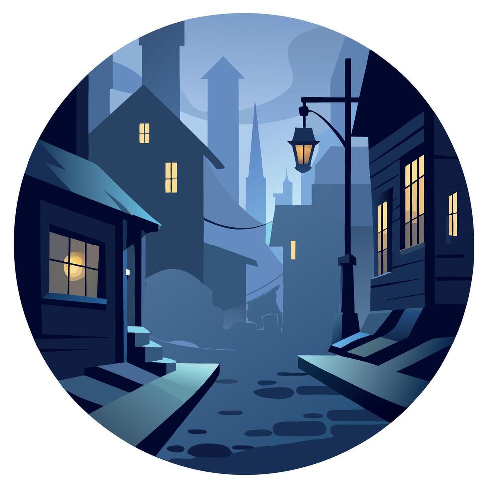 An illustration of a city street at night vector