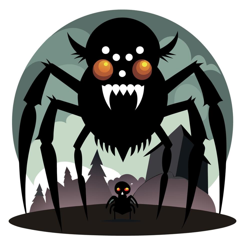 A cartoon spider with a baby in front of it vector