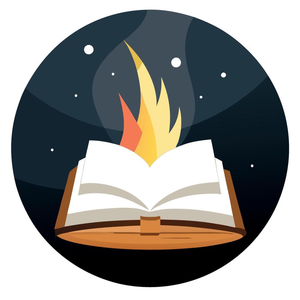 An open book with fire on it vector