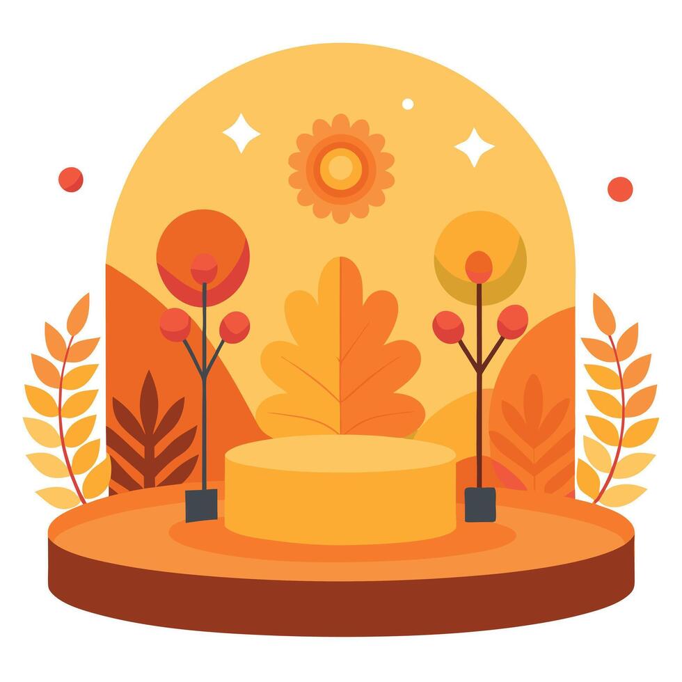An illustration of a stage with trees and flowers vector