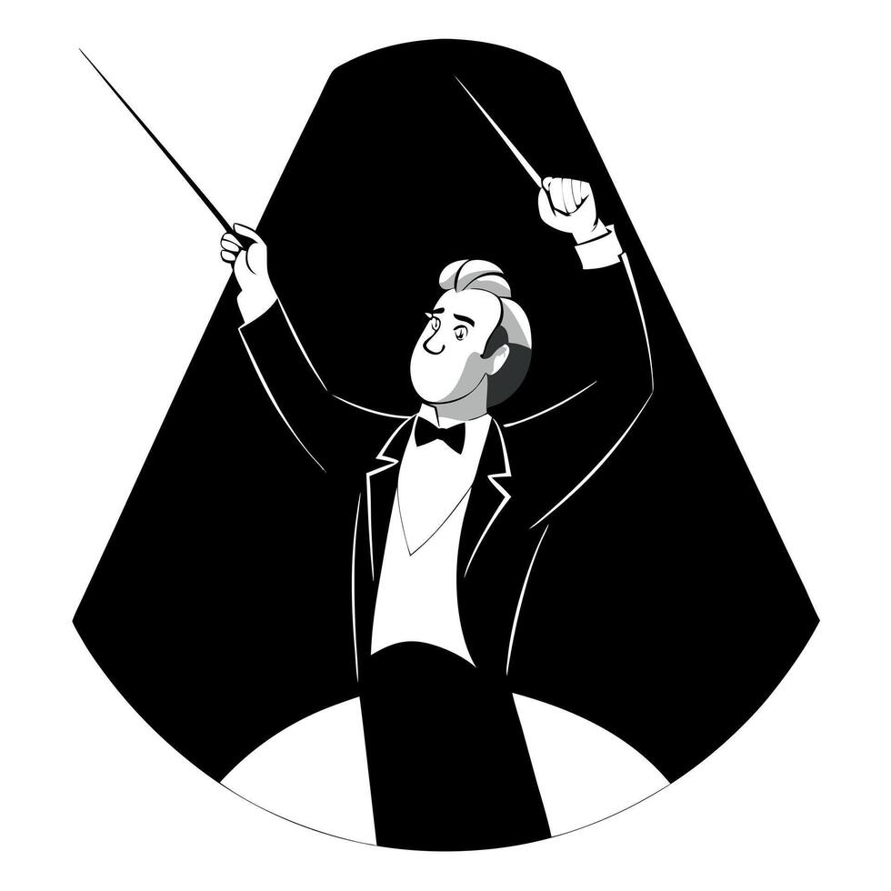 A black and white illustration of a conductor vector