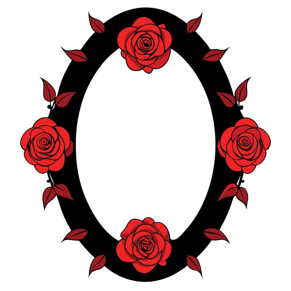 A black and red rose frame with a white background vector