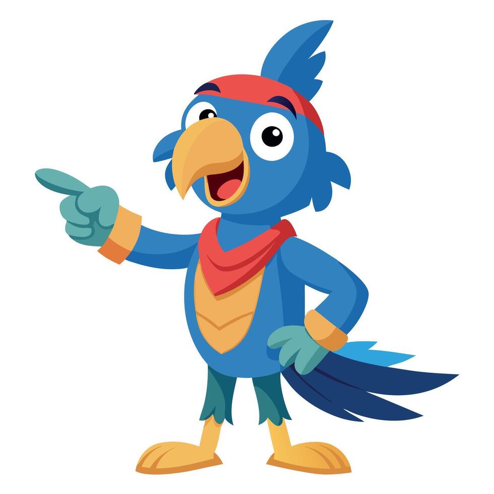 A cartoon blue parrot pointing at something vector