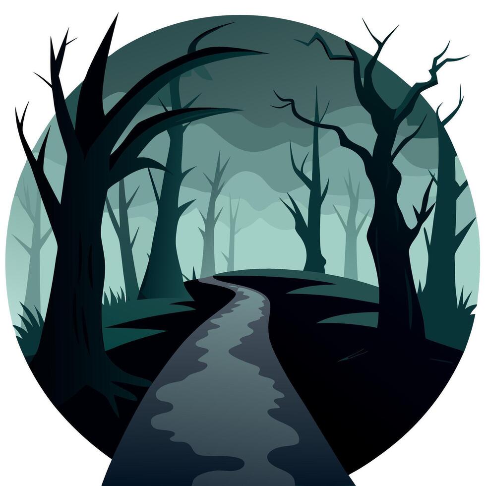 A path through the forest with trees and water vector