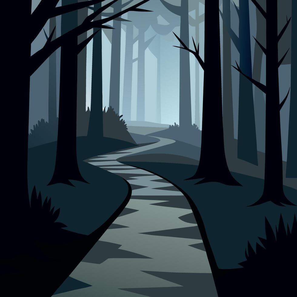 A path through the woods at night vector