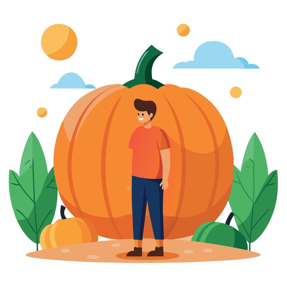 Man standing in front of a pumpkin vector