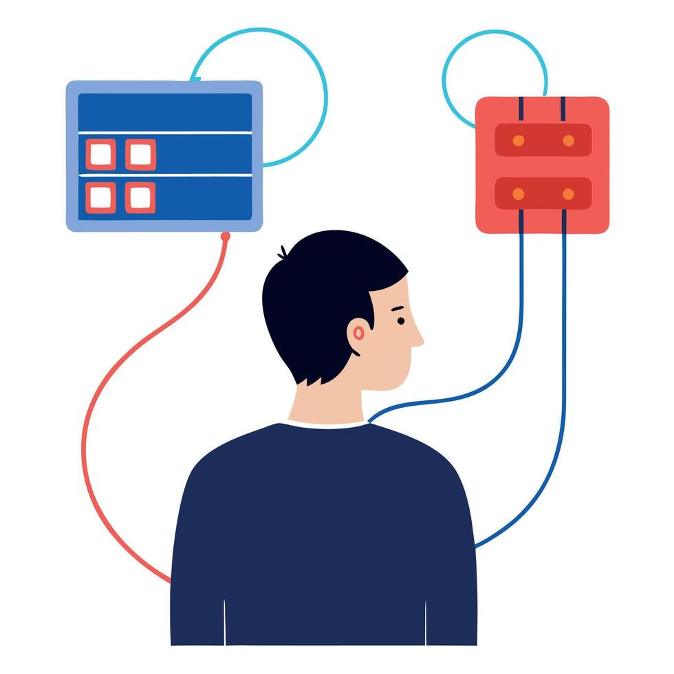 Illustration of a man with a computer and a phone vector