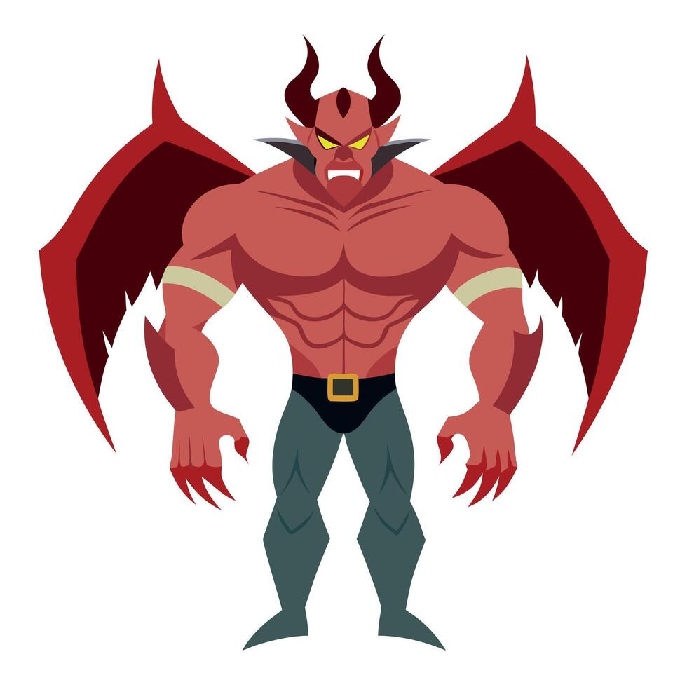 A cartoon devil with red wings and horns vector
