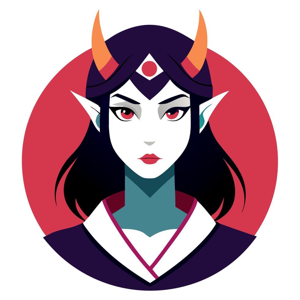 A cartoon woman with horns and a red circle vector