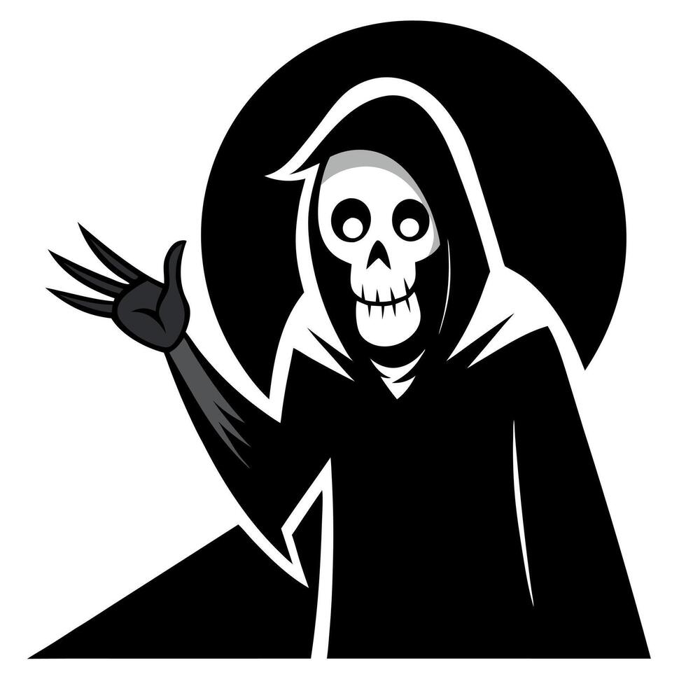 A black and white illustration of a grim reaper vector