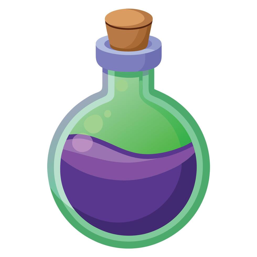 A purple and green potion bottle with a wooden stopper vector