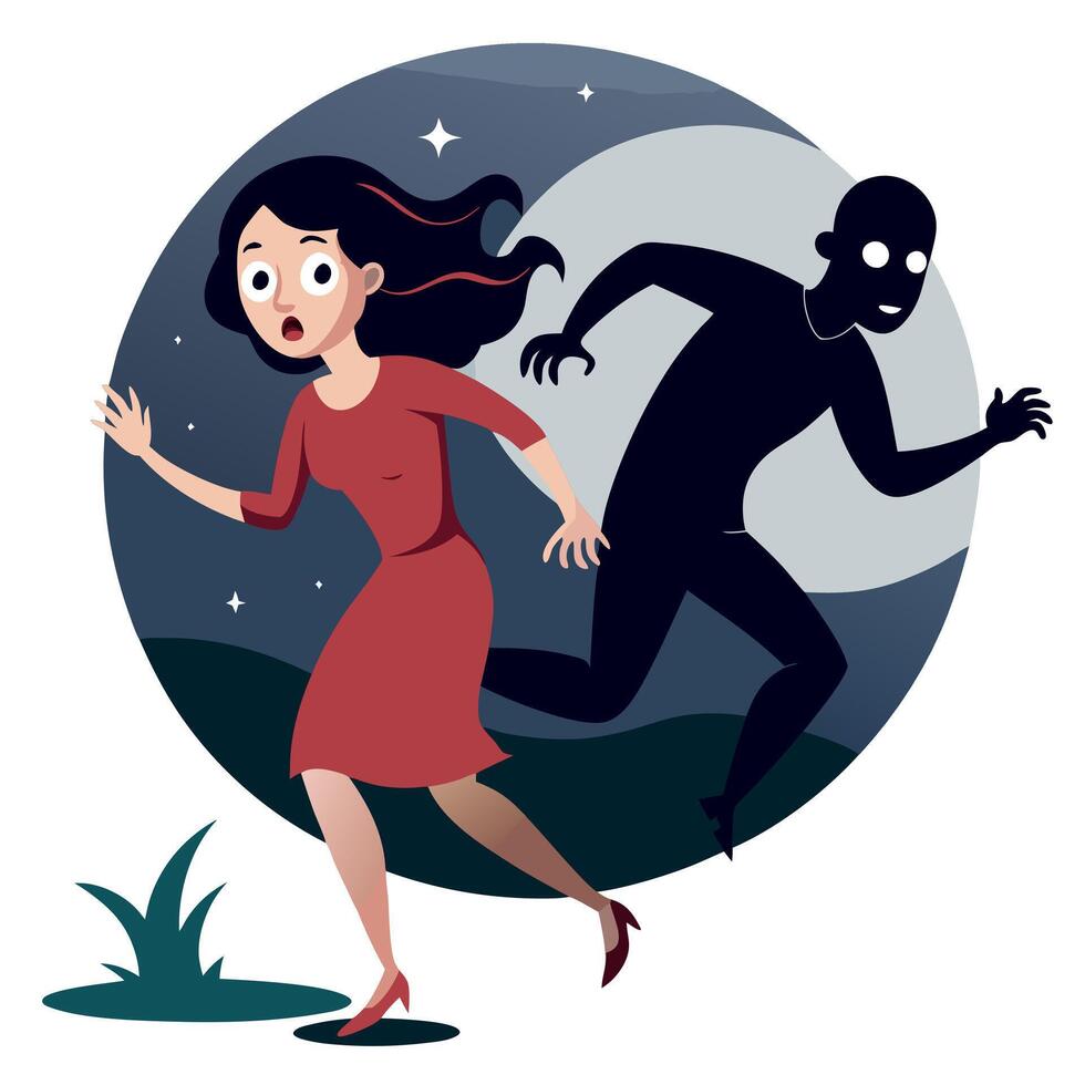 A woman running away from a man in the dark vector