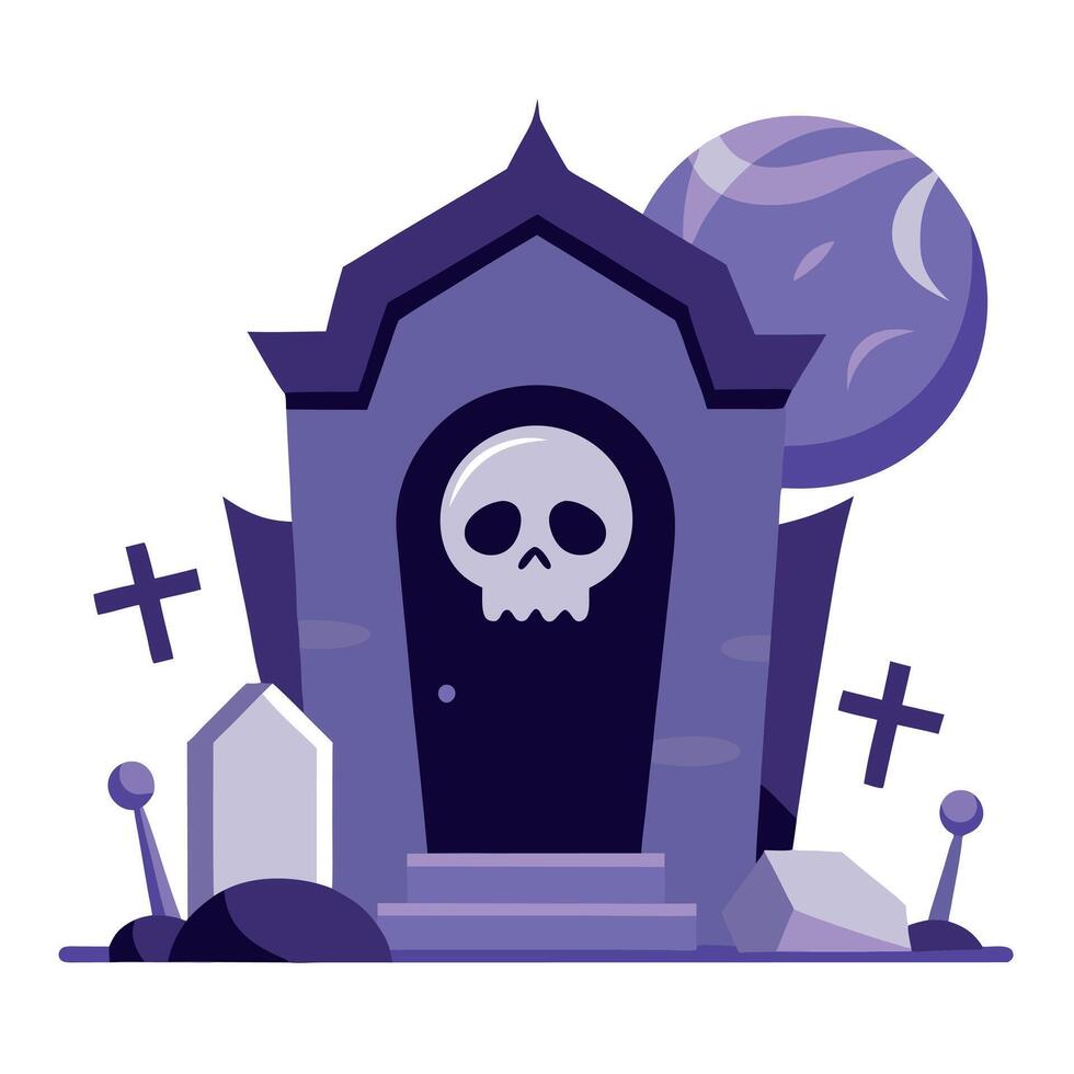 Halloween graveyard with skull and tombstone illustration vector