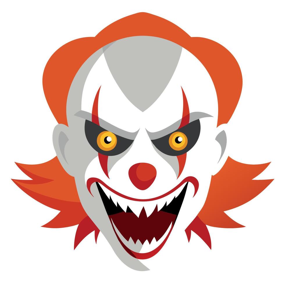 A scary clown face with red hair and orange eyes vector