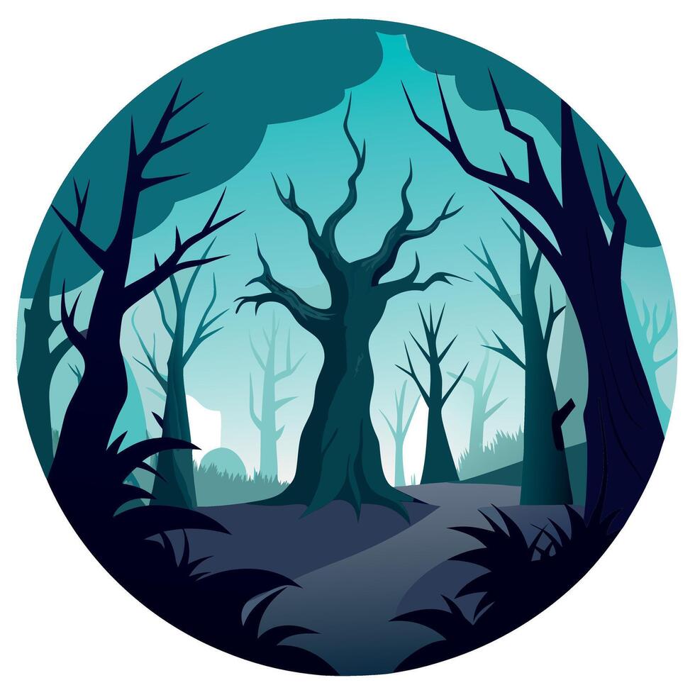 A dark forest with trees and a path vector