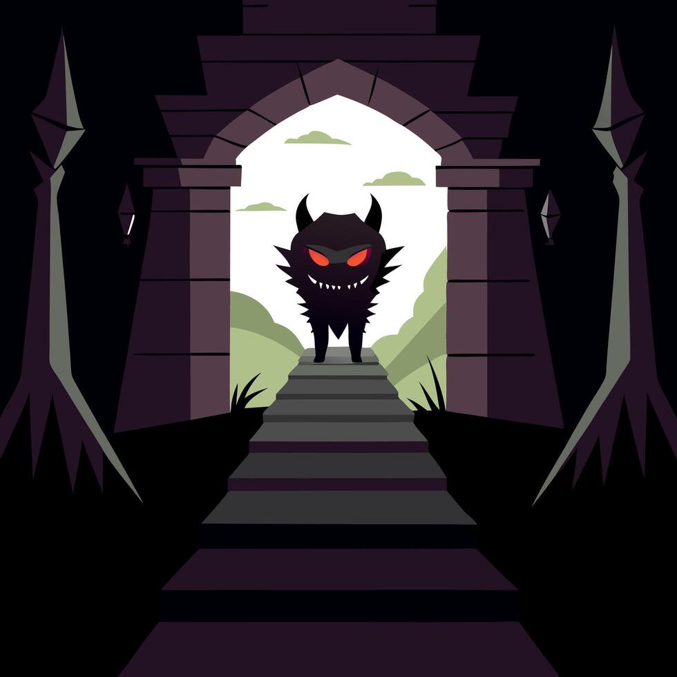 A dark, evil creature standing in front of a door vector