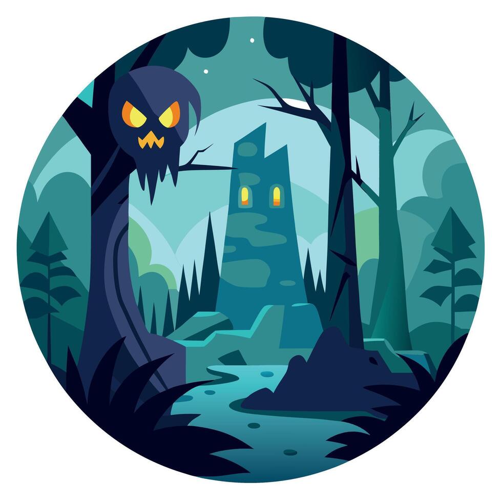 Halloween forest with scary castle and forest at night vector