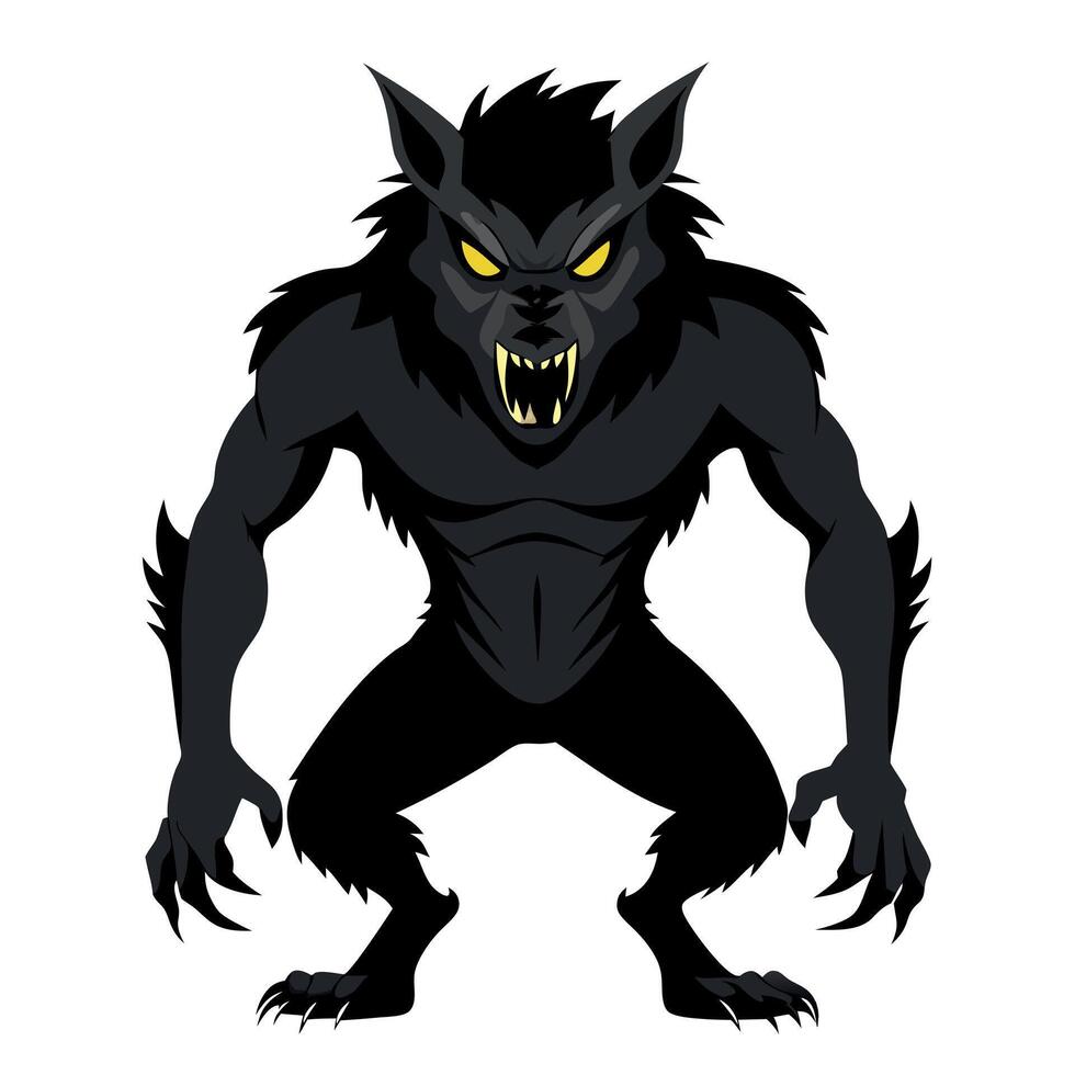 A cartoon werewolf with yellow eyes and fangs vector