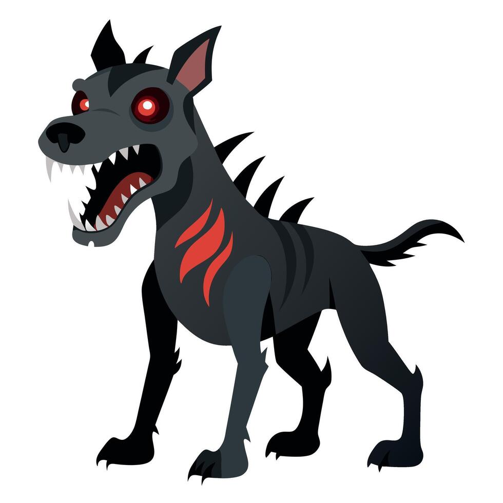 A cartoon dog with red eyes and fangs vector