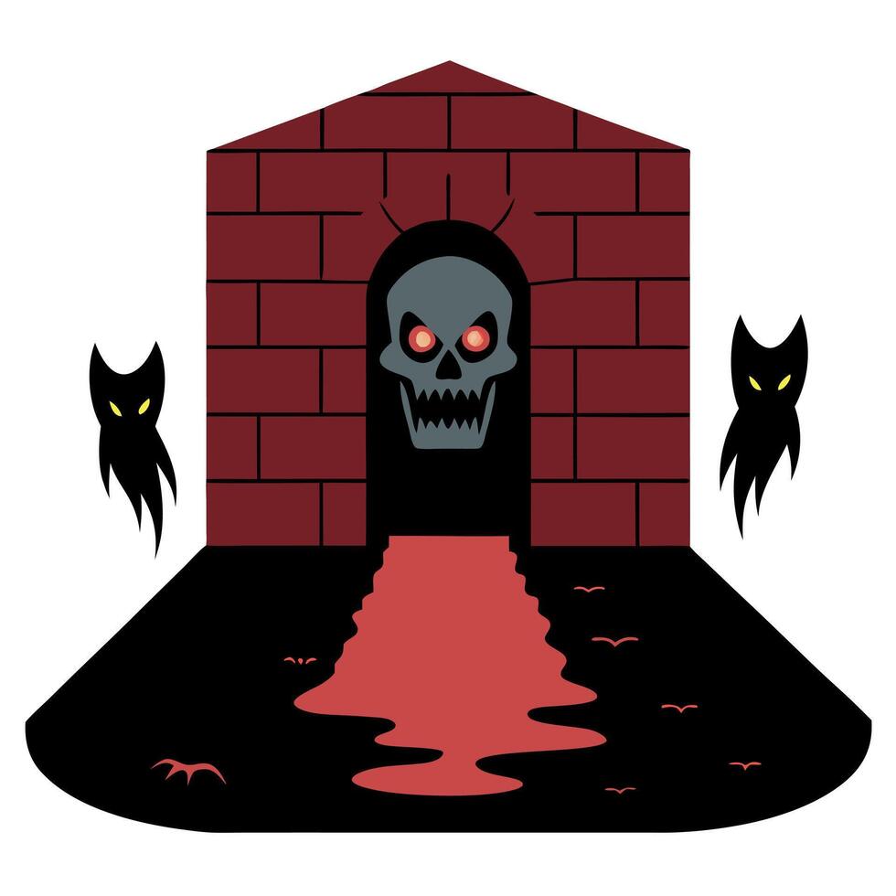 A halloween house with a skull and cat vector
