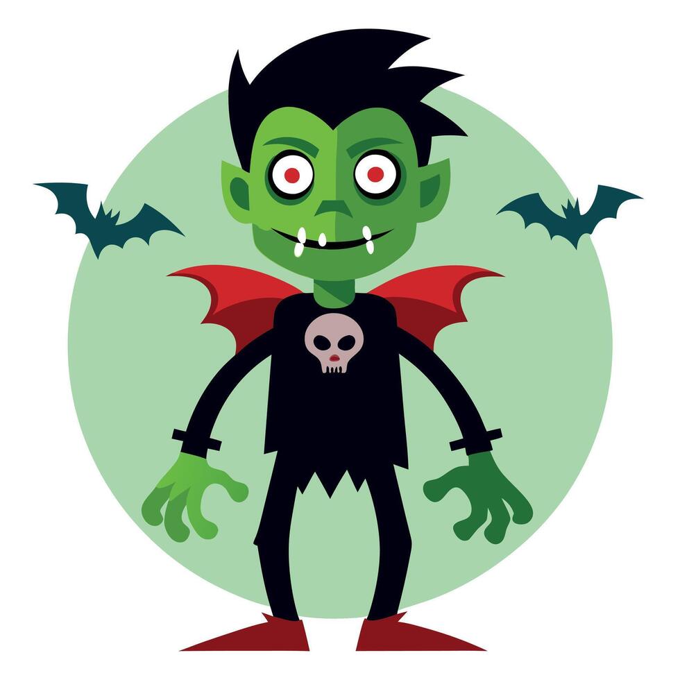 A cartoon vampire with bat wings and a skull vector