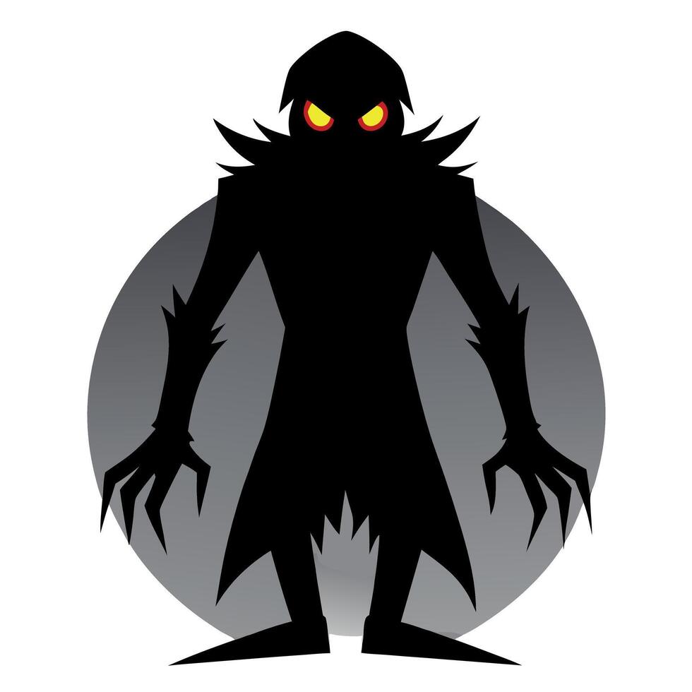 A silhouette of a scary monster with glowing eyes vector