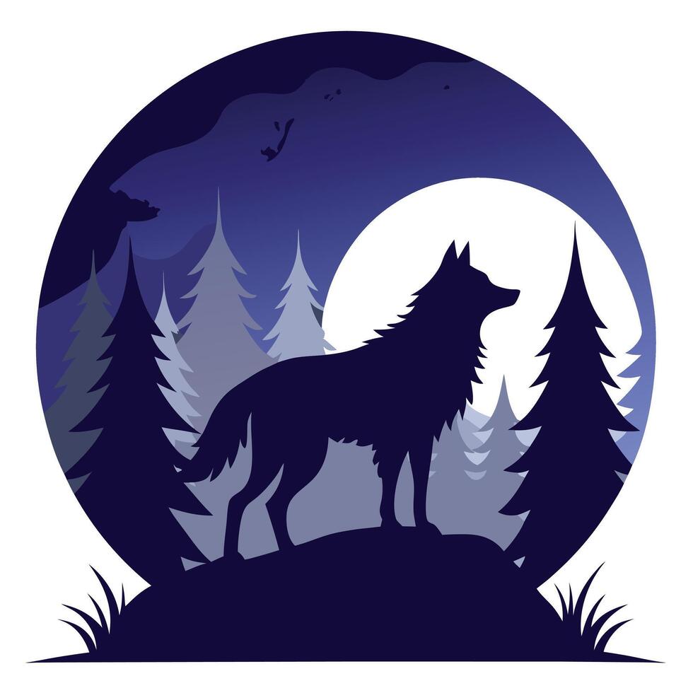 A wolf standing in the woods at night vector