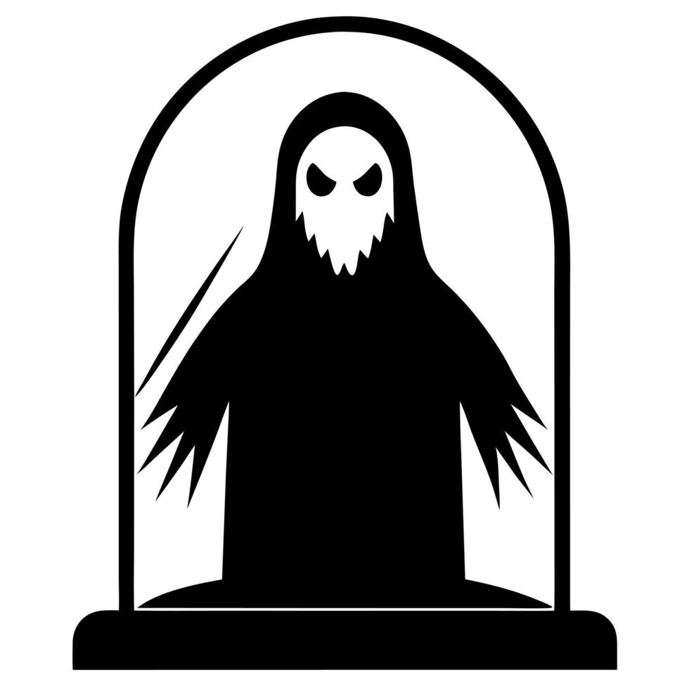 Silhouette of creepy ghost behind glass SVG against transparent background vector