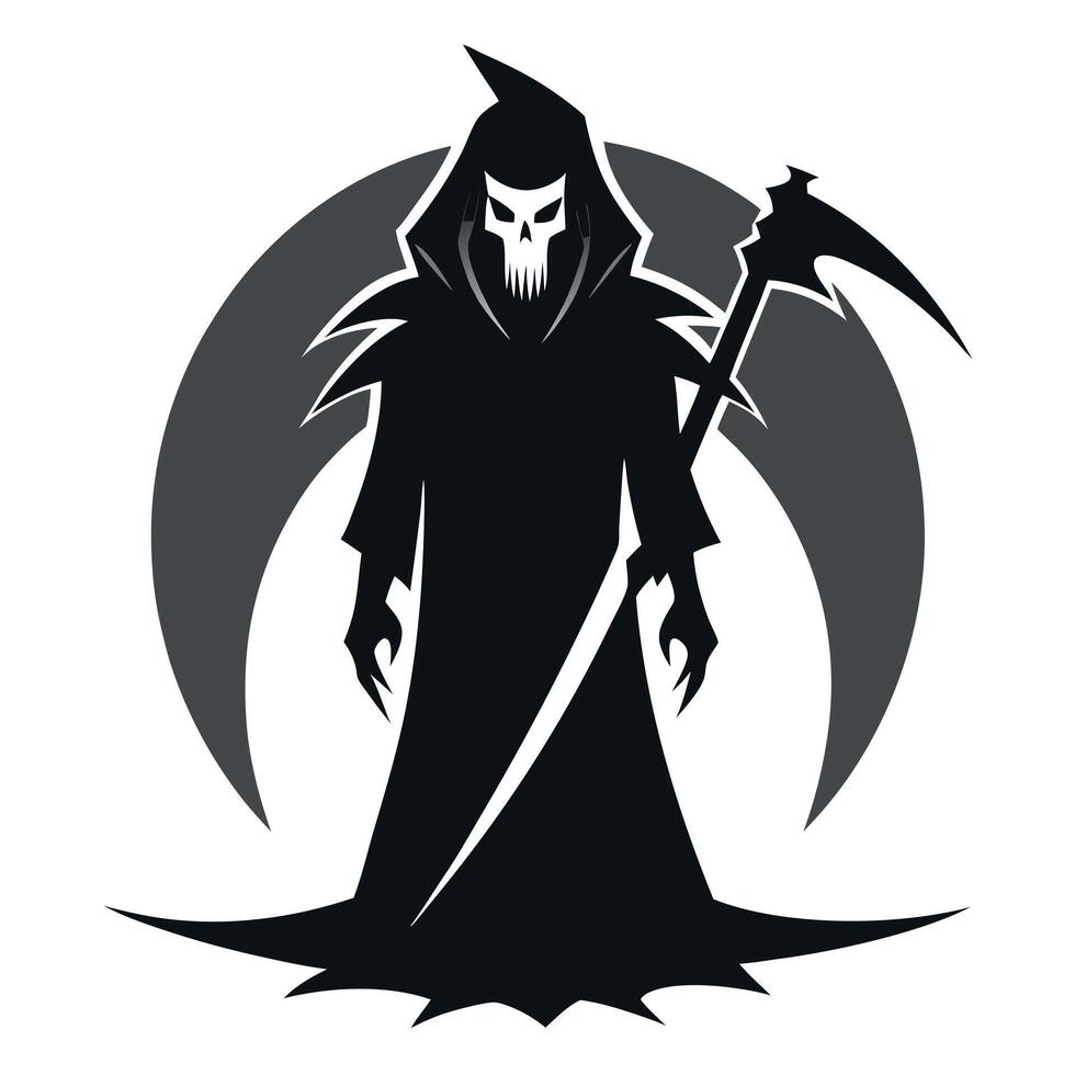 Silhouette of Grim Reaper over dark gray background with copy space. . vector