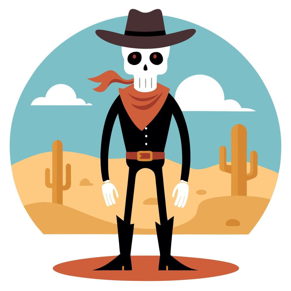 A cartoon skeleton in a cowboy outfit vector