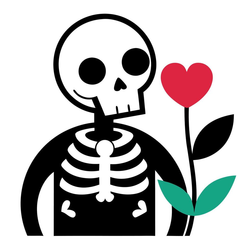 A skeleton holding a red heart with a skeleton holding a rose vector